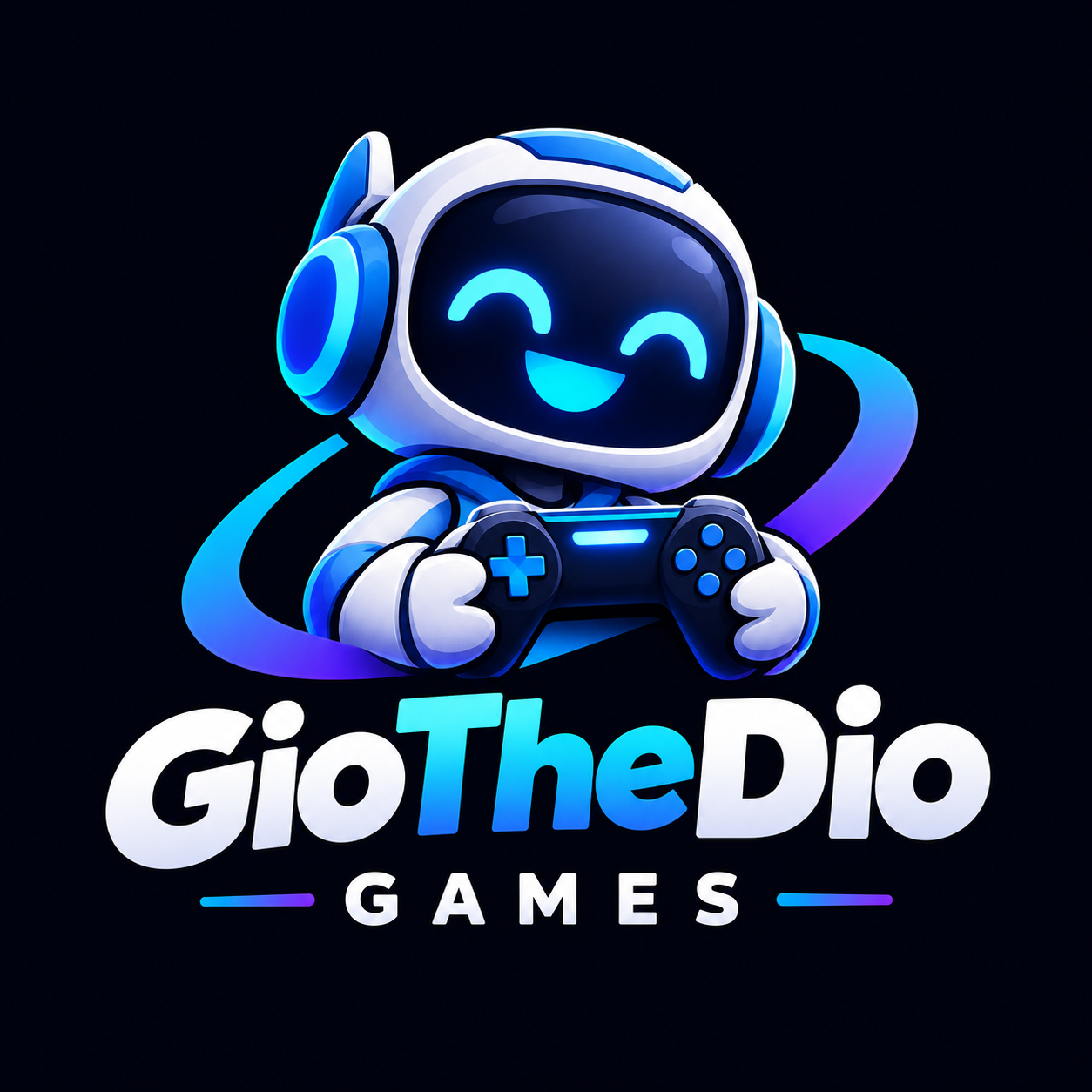 GioTheDio Games logo featuring a happy robot holding a game controller